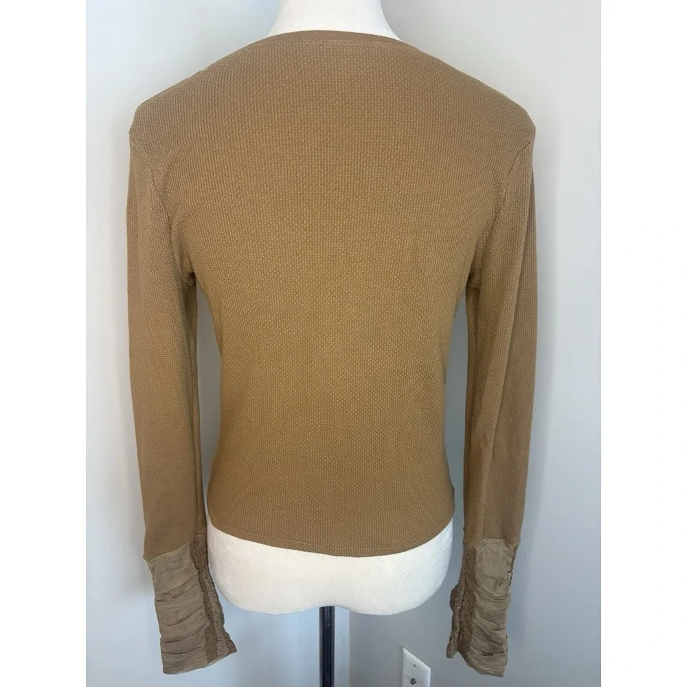 Free People Wear Me Out Thermal Top M Medium Brown Caramel Olive Green Lace EUC